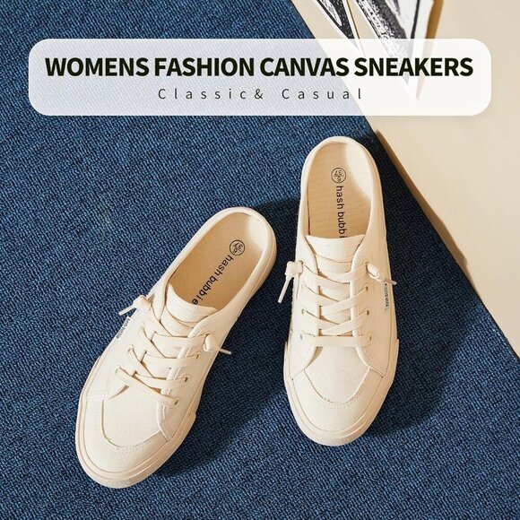 🆕Beige Canvas Mules for Women Slip On Backless Sneakers Summer Closed Toe Shoes - Picture 6 of 9